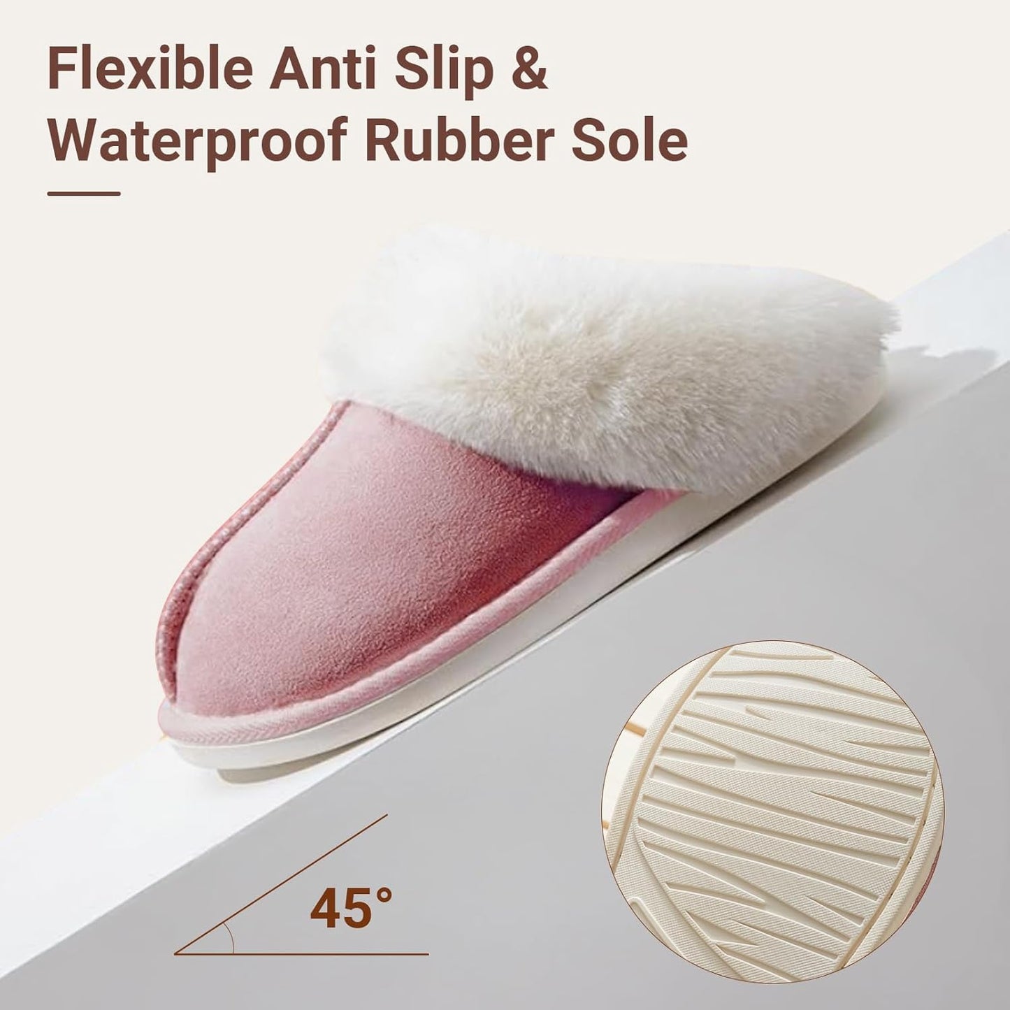 LIWEGHT Fuzzy Memory Foam Slippers for Women Men - Fluffy Winter House Suede With Faux Fur Collar - Indoor Outdoor