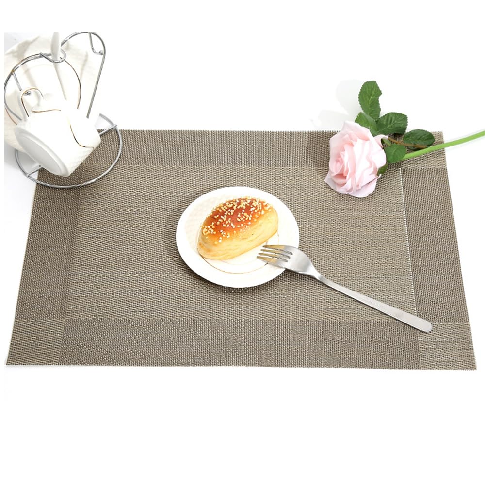 ST010460 Set of 6 Heat Resistant Table Mats, 45*30cm, Washable, Non-Slip PVC, Woven Vinyl Dinner Mats for Dining Table