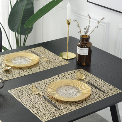 Gold Rectangle Placemats Set of 4, 12‘’ x 17‘’Vinyl Placemats Wipeable,Easy to Clean Non Slip Stain Heat Resistant Washable,Morden Luxury Placemats for Dining, Wedding, Party, Festival(Gold)