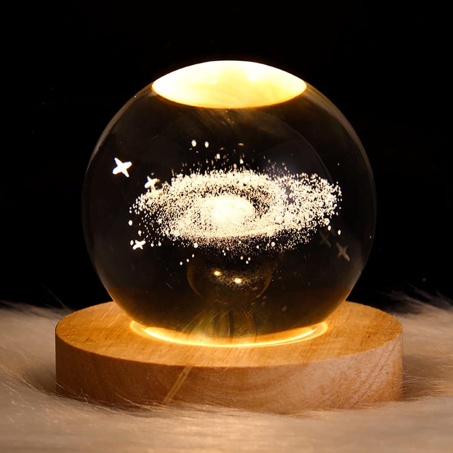 Nnewvante 3D Solar System Crystal Ball Night Light for Kids with Wood Base - LED Galaxy Planet Lamp, Fantasy Decor Gifts for Boys Girls (Saturn)