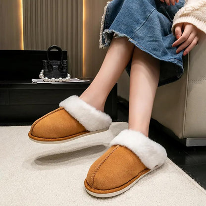 Women's Winter Slippers Plush Fuzzy House Bedroom Slippers, Warm Non-Slip Indoor Outdoor Shoes for Couples