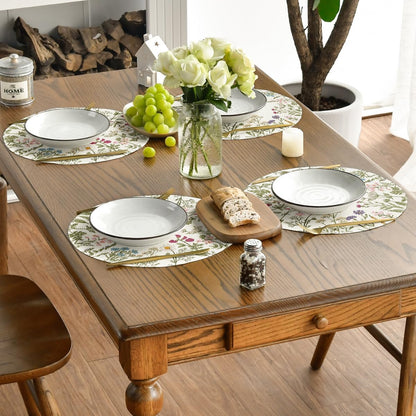 Round Placemats Set of 4, 14 Inch Quilted Cloth Table Mats for Dining Table Decoration, Antique Herbs Wild Flowers Lace Mats, Washable Fabric Place Mats for Indoor and Outdoor Use