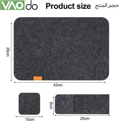 VAODO 24 Pcs Felt Placemats for Dining Table, Non-Slip and Heat-Resistant Placemats Set of 8, Contains 8 Placemats, 8 Coasters and 8 Cutlery Bags, Suitable for Gathering, Friends Party, Dark Gray