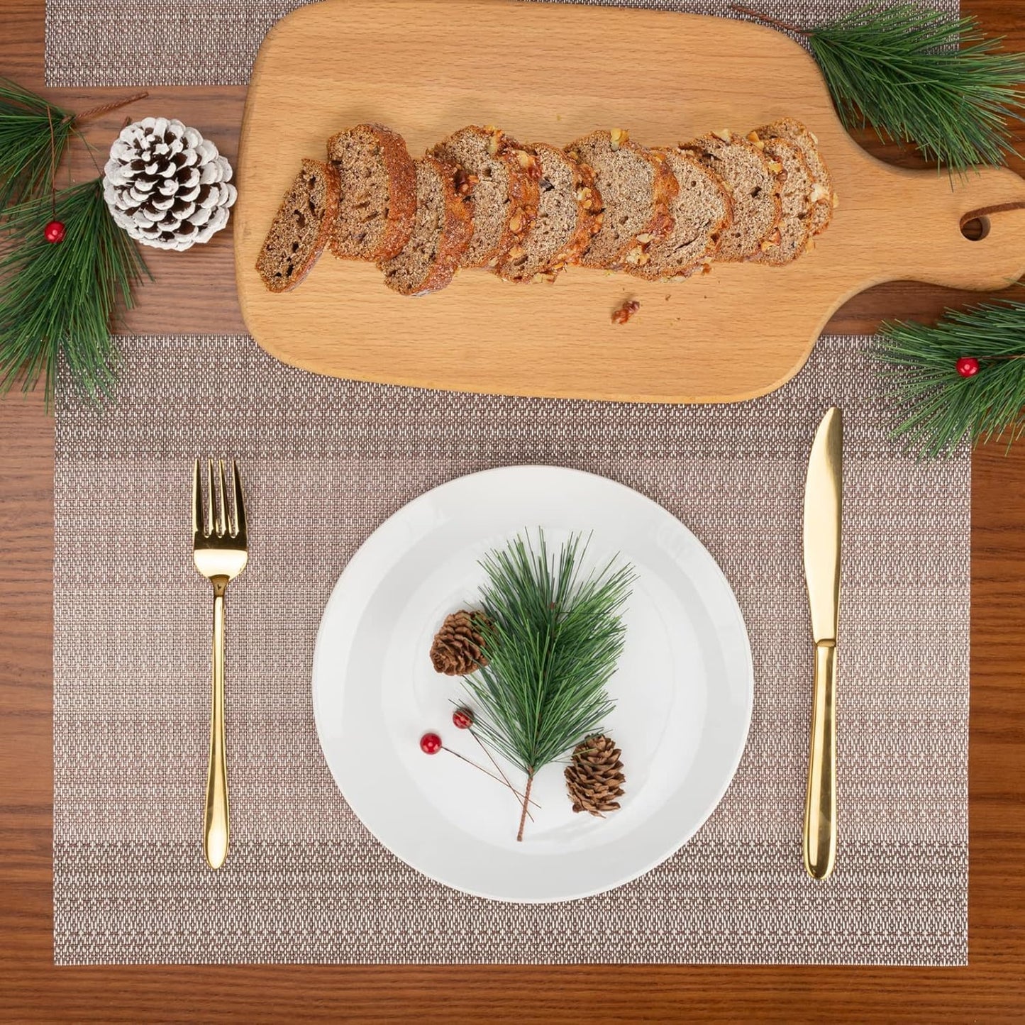 Placemats Set of 6 - Heat Resistant Non-Slip PVC, Washable Vinyl Dining Table Mats, 45x30cm, Stain Resistant & Machine Washable (Coffee Brown) | سجادة طاولة مقاومة للحرارة