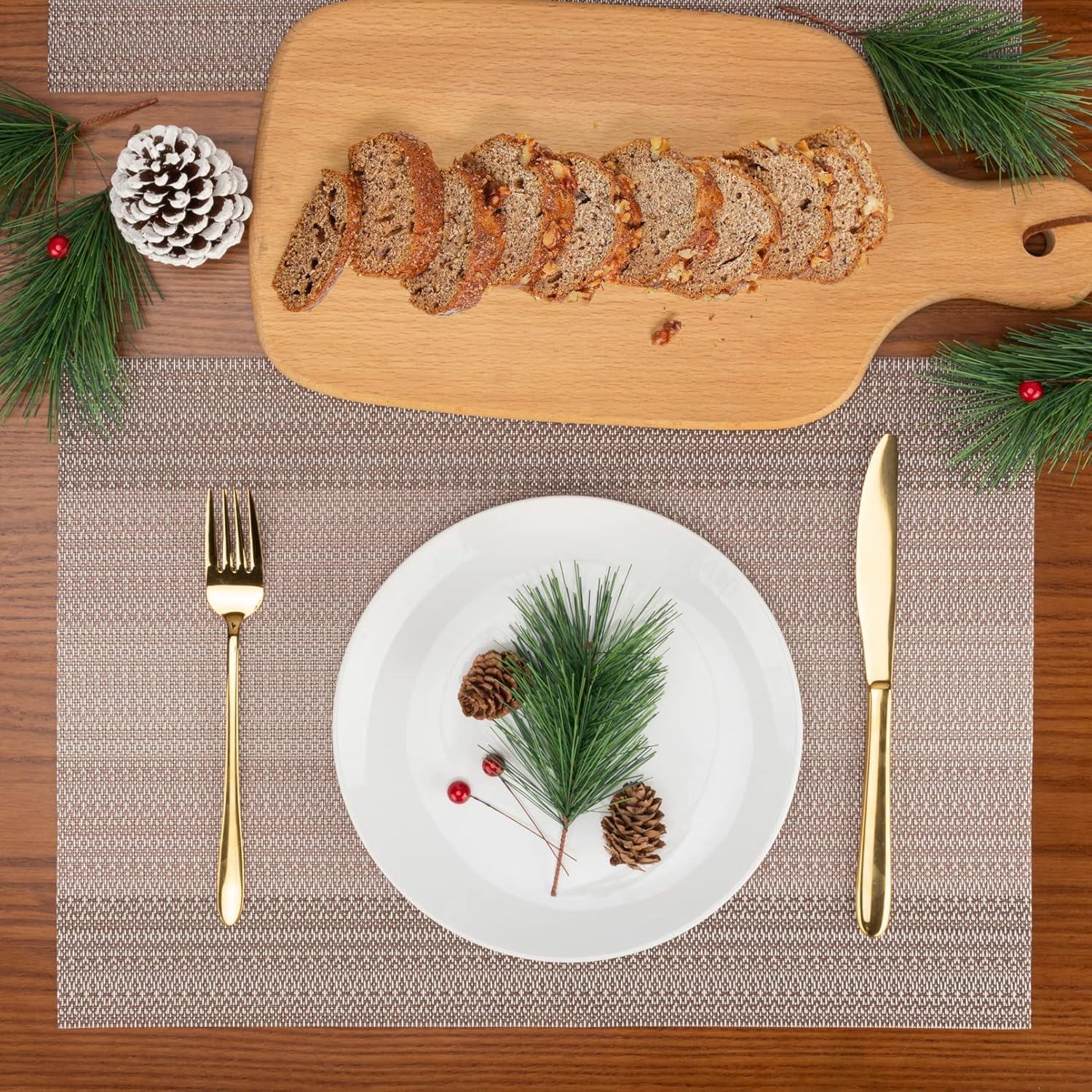 Placemats Set of 6 - Heat Resistant Non-Slip PVC, Washable Vinyl Dining Table Mats, 45x30cm, Stain Resistant & Machine Washable (Coffee Brown) | سجادة طاولة مقاومة للحرارة