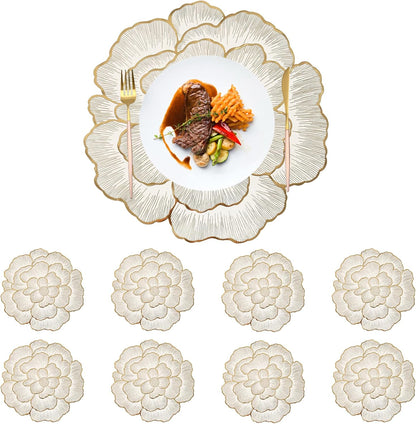 Gold Placemats Set of 8, Rose Round, 15 Inch Non-Slip Wipeable Table Mats for Dining Table, Wedding, Party Decorations