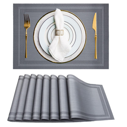 Set of 8 Placemats, Non-Slip Crossweave Woven Vinyl Insulation Placemat Washable Table Mats 45x30cm (Champagne)