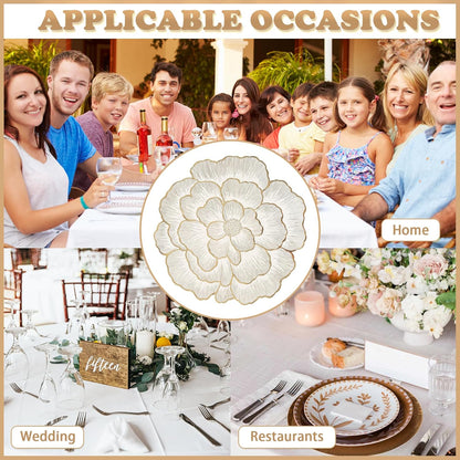 Gold Placemats Set of 8, Rose Round, 15 Inch Non-Slip Wipeable Table Mats for Dining Table, Wedding, Party Decorations