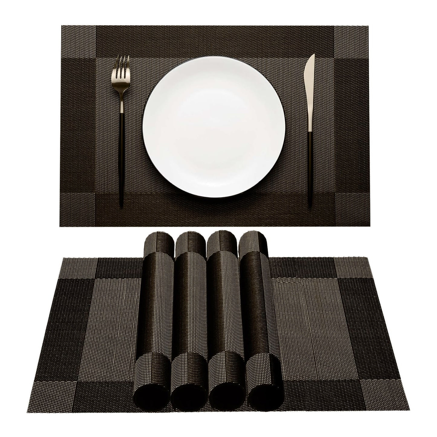 Elegant Placemats for Dining Table Set of 6, Heat Resistant Placemats, Washable Vinyl Woven Table Mats (22-04-6p)