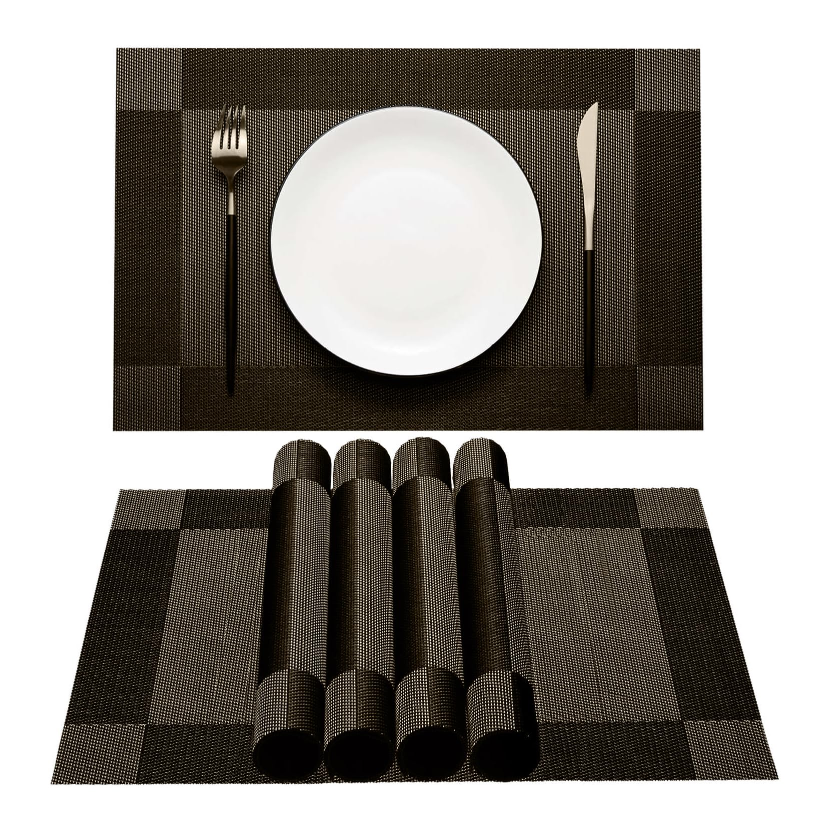 Elegant Placemats for Dining Table Set of 6, Heat Resistant Placemats, Washable Vinyl Woven Table Mats (22-04-6p)