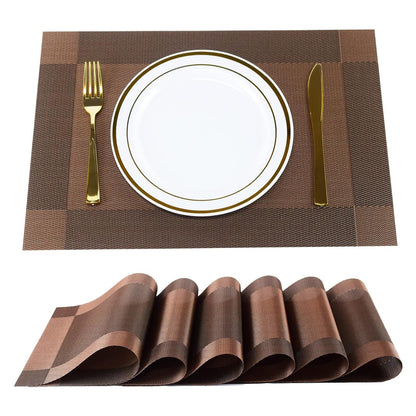 ST010460 Set of 6 Heat Resistant Table Mats, 45*30cm, Washable, Non-Slip PVC, Woven Vinyl Dinner Mats for Dining Table