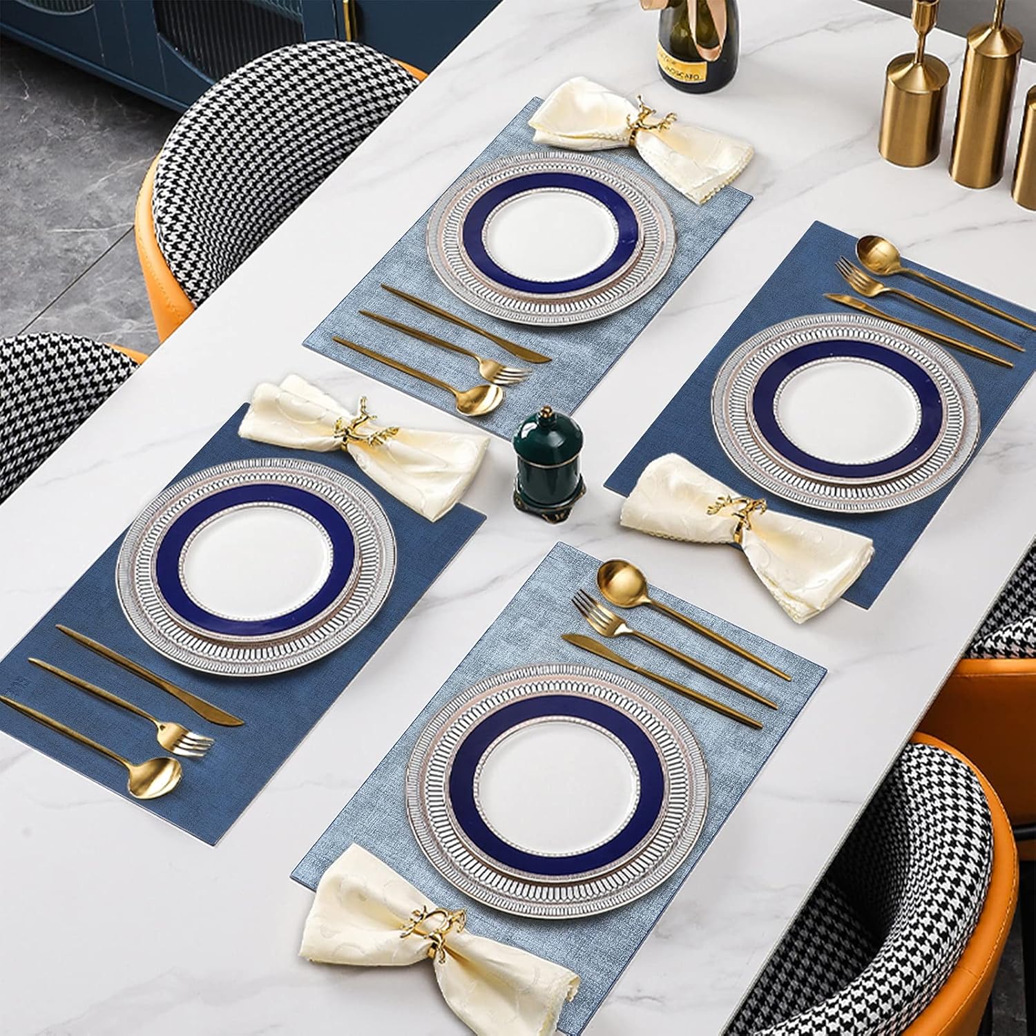 SUEH DESIGN Leather Placemats Set of 6 Reversible Table Mats Heat Resistant Waterproof Place Mats for Dining Table Kitchen Parties