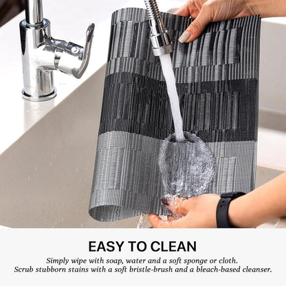 Gradient Black Dining Table Mat Set Of 4, Durable Heat-Resistant Washable Placemats Non-Slip Vinyl Woven Table Mats Wipeable Placemat For Kitchen Dining Table Decoration