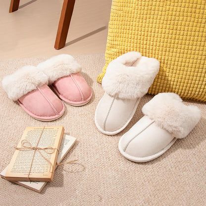 Women's Winter Slippers Plush Fuzzy House Bedroom Slippers, Warm Non-Slip Indoor Outdoor Shoes for Couples