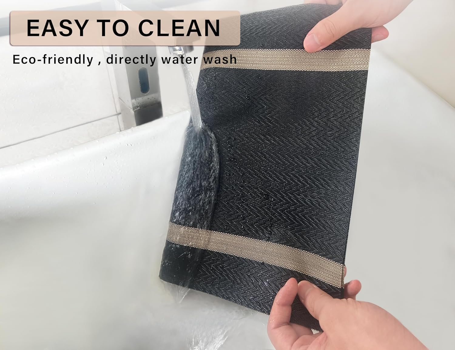 Black Placemats Set of 6 - Washable Easy Clean Vinyl Placemats - Heat Resistant PVC Place Mats - Table Mats for Dining Table (Black Gold Arrow Pattern)