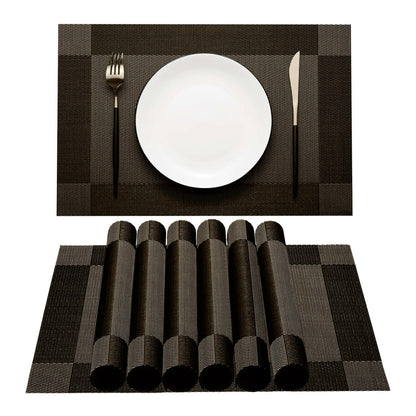 Elegant Placemats for Dining Table Set of 6, Heat Resistant Placemats, Washable Vinyl Woven Table Mats (22-04-6p)