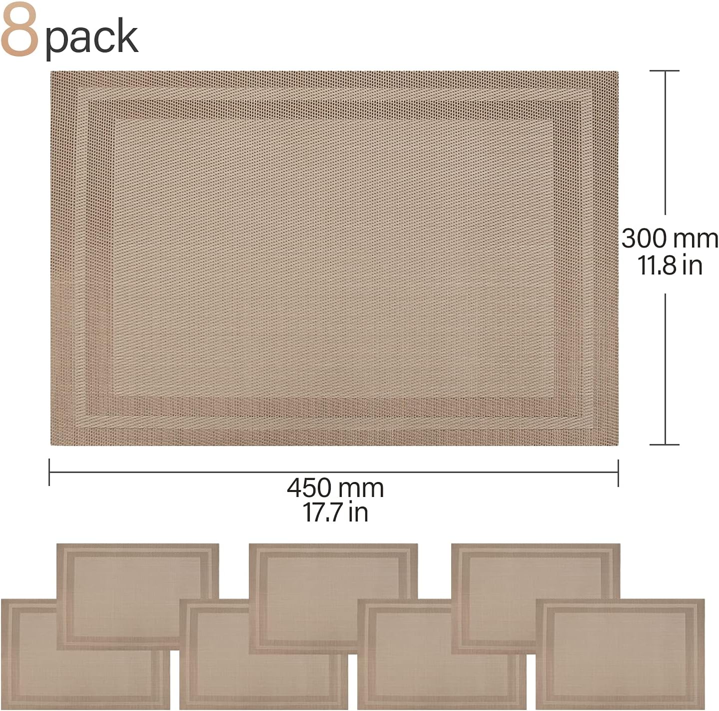 Set of 8 Placemats, Non-Slip Crossweave Woven Vinyl Insulation Placemat Washable Table Mats 45x30cm (Champagne)