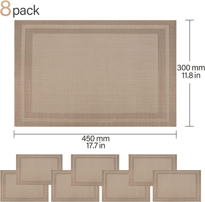 Set of 8 Placemats, Non-Slip Crossweave Woven Vinyl Insulation Placemat Washable Table Mats 45x30cm (Champagne)