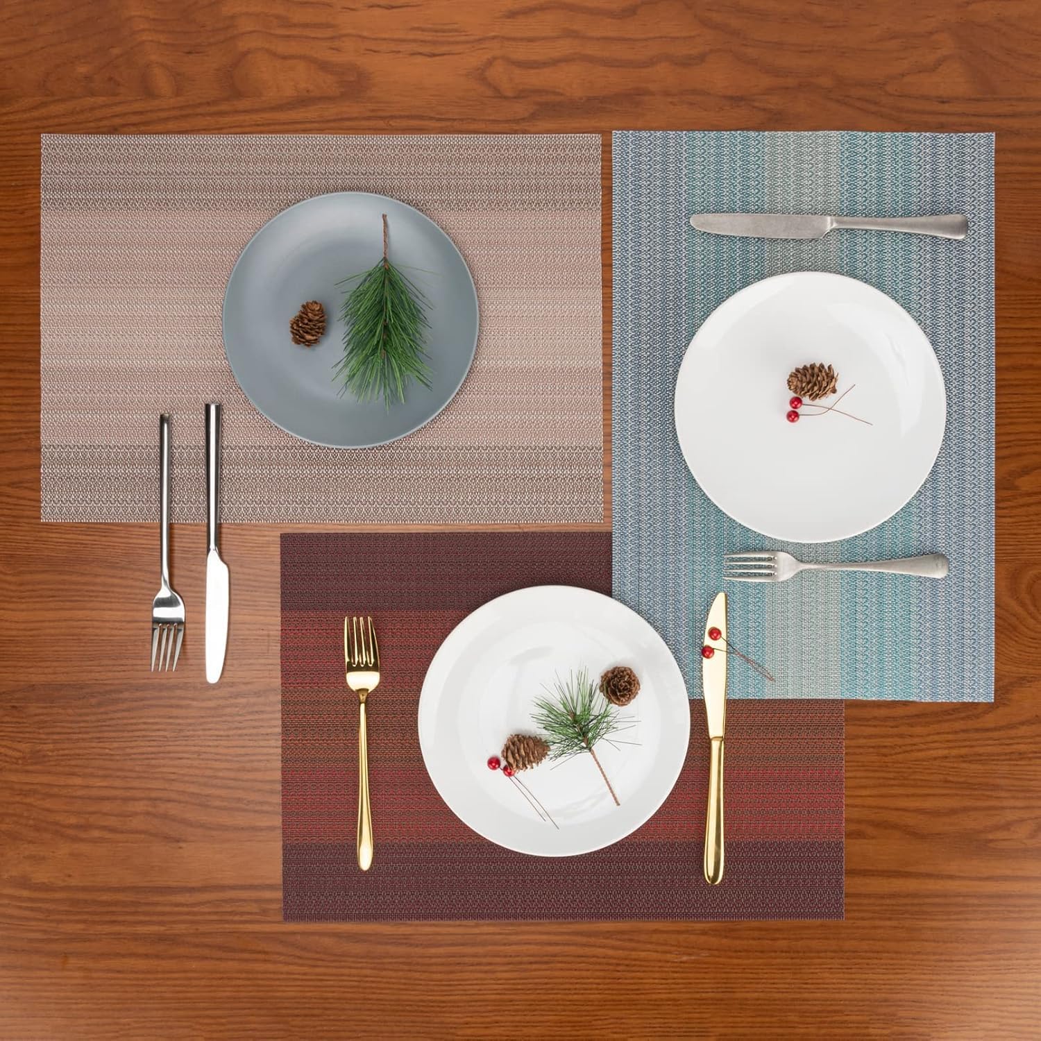 Placemats Set of 6 - Heat Resistant Non-Slip PVC, Washable Vinyl Dining Table Mats, 45x30cm, Stain Resistant & Machine Washable (Coffee Brown) | سجادة طاولة مقاومة للحرارة