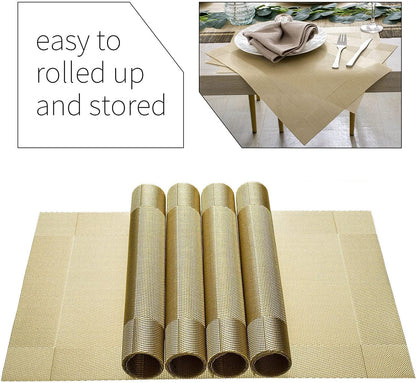 Elegant Placemats for Dining Table Set of 6, Heat Resistant Placemats, Washable Vinyl Woven Table Mats (22-04-6p)