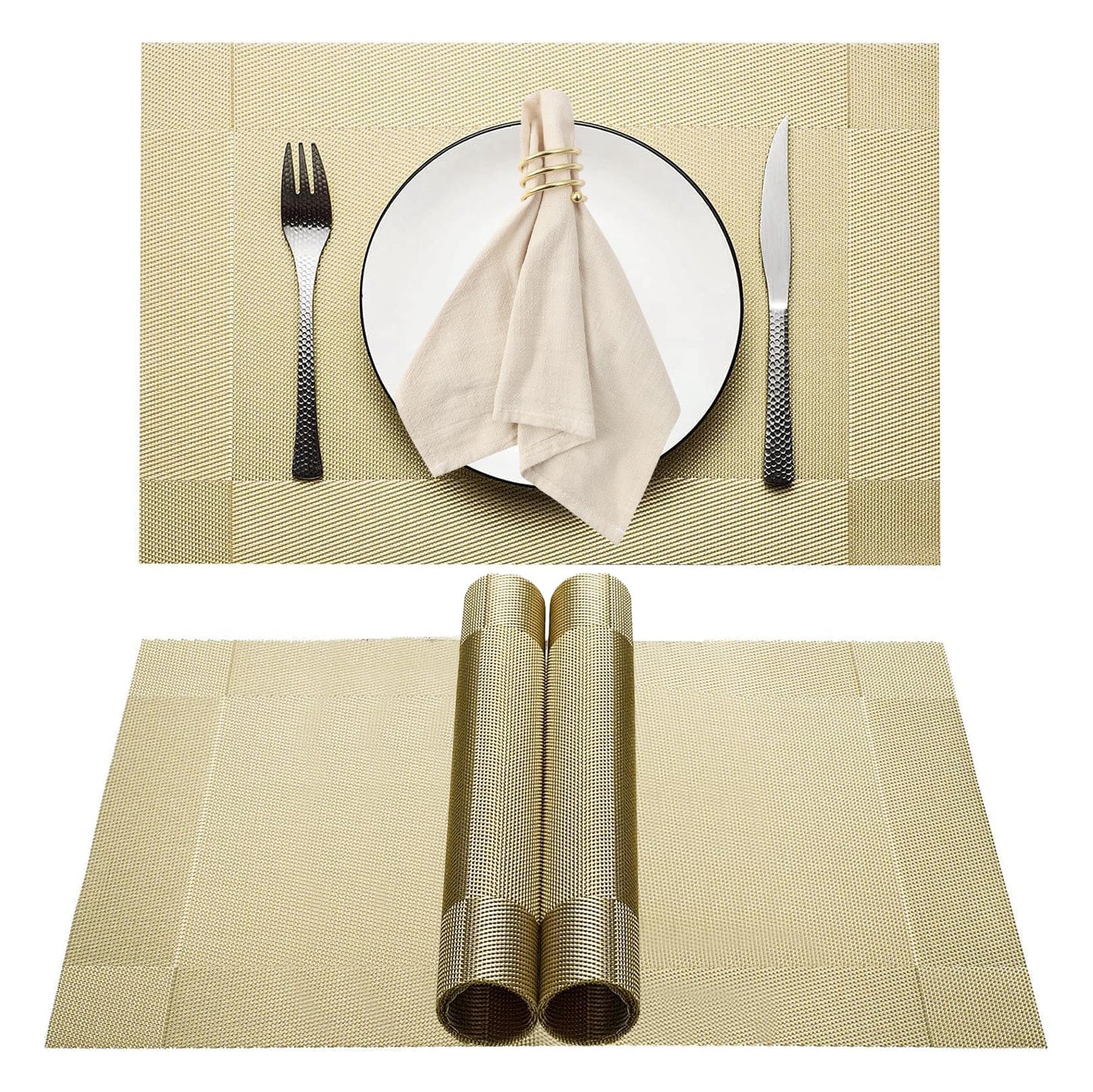Elegant Placemats for Dining Table Set of 6, Heat Resistant Placemats, Washable Vinyl Woven Table Mats (22-04-6p)