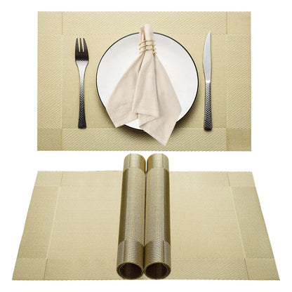 Elegant Placemats for Dining Table Set of 6, Heat Resistant Placemats, Washable Vinyl Woven Table Mats (22-04-6p)