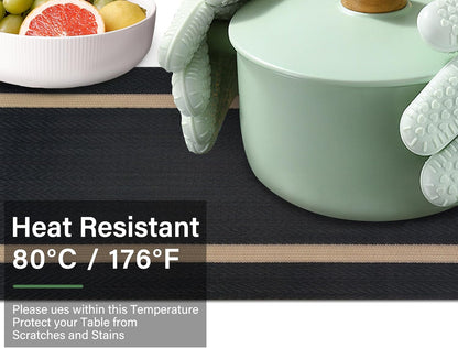 Black Placemats Set of 6 - Washable Easy Clean Vinyl Placemats - Heat Resistant PVC Place Mats - Table Mats for Dining Table (Black Gold Arrow Pattern)