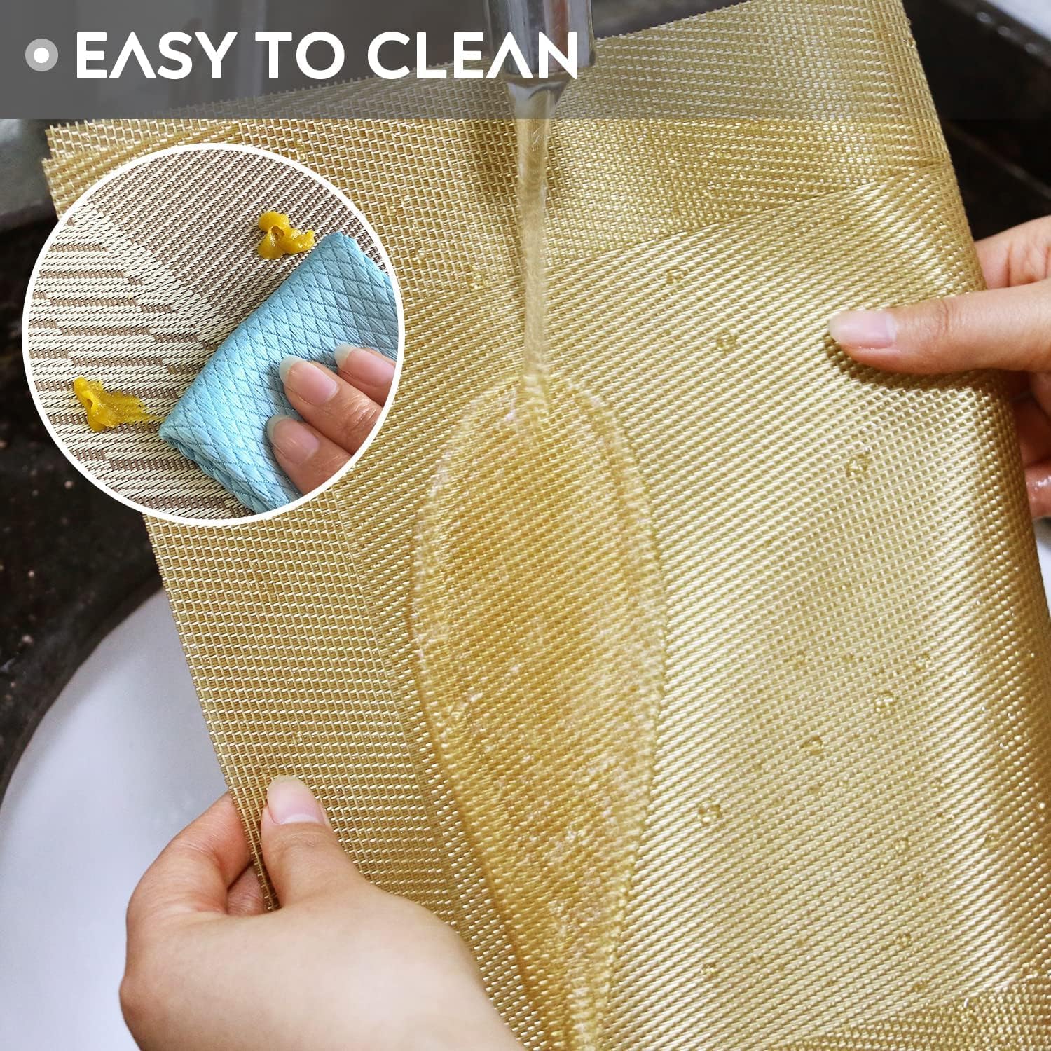 ST010460 Set of 6 Heat Resistant Table Mats, 45*30cm, Washable, Non-Slip PVC, Woven Vinyl Dinner Mats for Dining Table