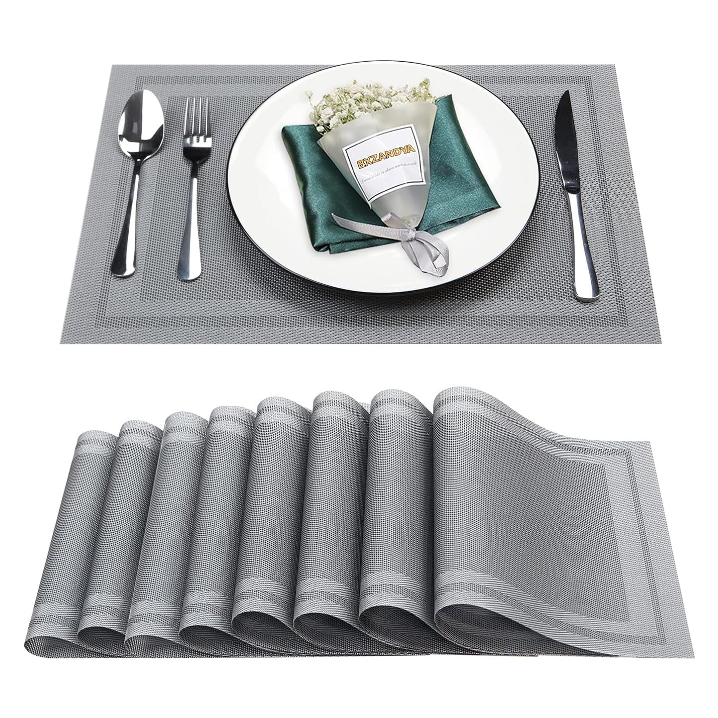 ST010460 Set of 6 Heat Resistant Table Mats, 45*30cm, Washable, Non-Slip PVC, Woven Vinyl Dinner Mats for Dining Table