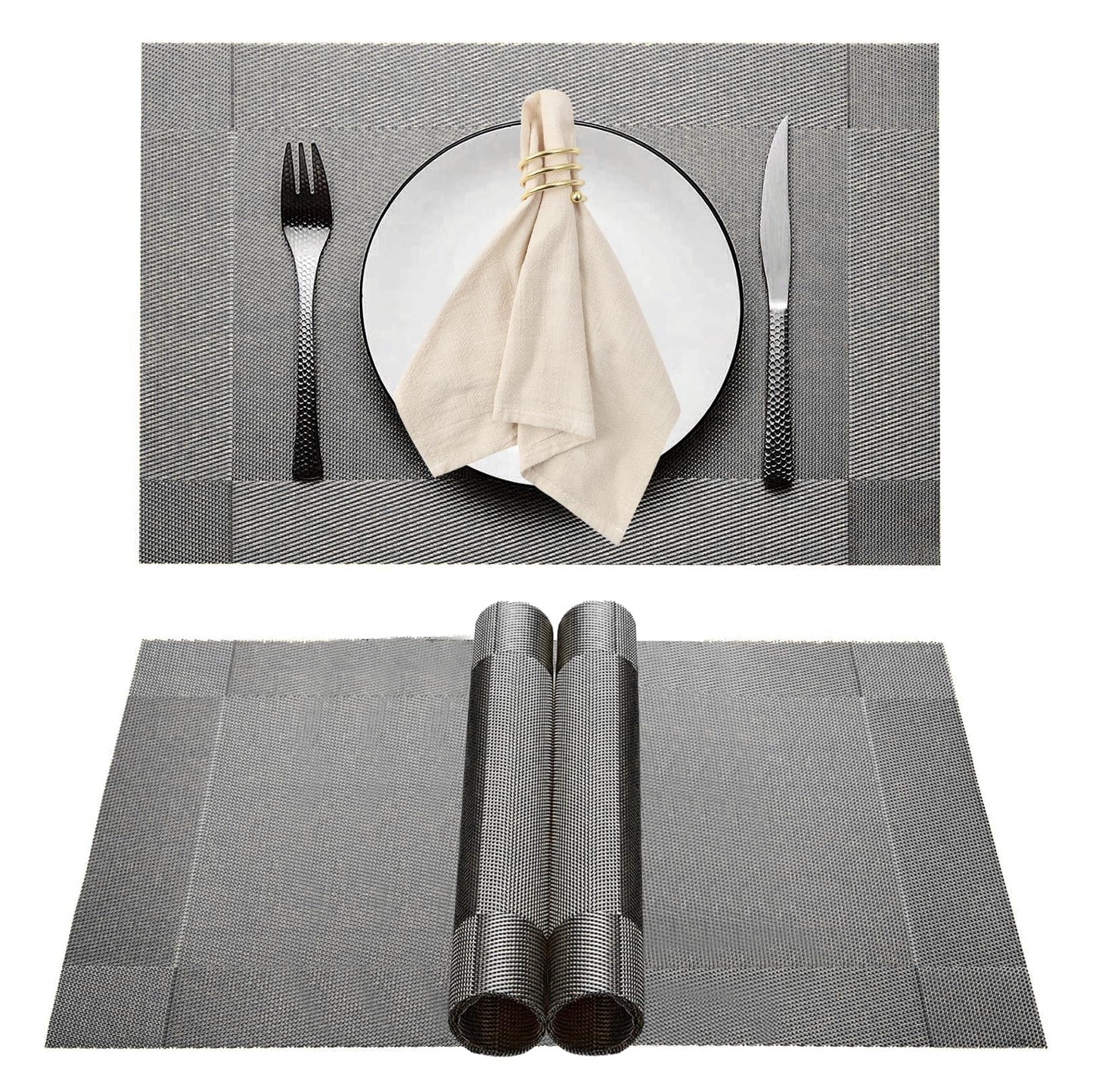 Elegant Placemats for Dining Table Set of 6, Heat Resistant Placemats, Washable Vinyl Woven Table Mats (22-04-6p)