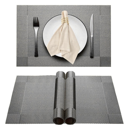 Elegant Placemats for Dining Table Set of 6, Heat Resistant Placemats, Washable Vinyl Woven Table Mats (22-04-6p)