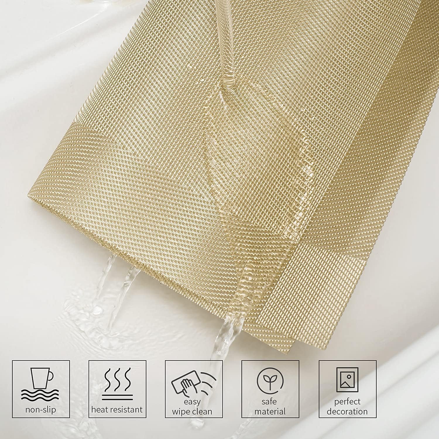 Elegant Placemats for Dining Table Set of 6, Heat Resistant Placemats, Washable Vinyl Woven Table Mats (22-04-6p)