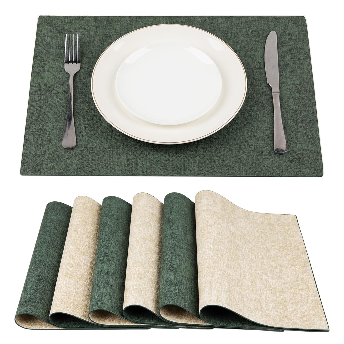 SUEH DESIGN Leather Placemats Set of 6 Reversible Table Mats Heat Resistant Waterproof Place Mats for Dining Table Kitchen Parties