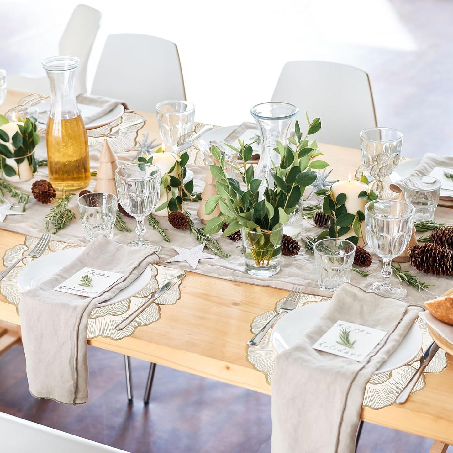 Gold Placemats Set of 8, Rose Round, 15 Inch Non-Slip Wipeable Table Mats for Dining Table, Wedding, Party Decorations