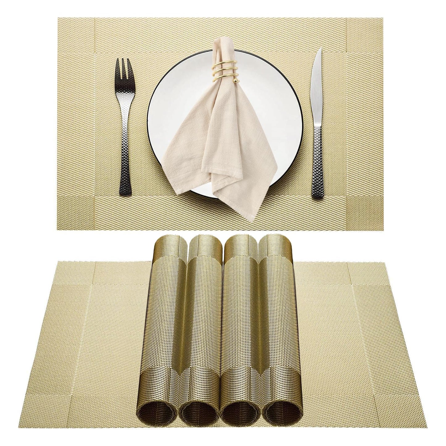 Elegant Placemats for Dining Table Set of 6, Heat Resistant Placemats, Washable Vinyl Woven Table Mats (22-04-6p)