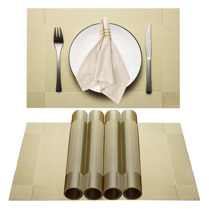 Elegant Placemats for Dining Table Set of 6, Heat Resistant Placemats, Washable Vinyl Woven Table Mats (22-04-6p)