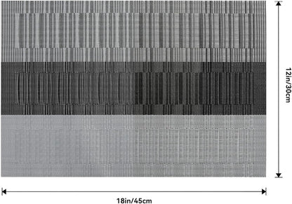 Gradient Black Dining Table Mat Set Of 4, Durable Heat-Resistant Washable Placemats Non-Slip Vinyl Woven Table Mats Wipeable Placemat For Kitchen Dining Table Decoration