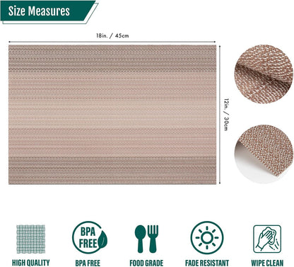 Placemats Set of 6 - Heat Resistant Non-Slip PVC, Washable Vinyl Dining Table Mats, 45x30cm, Stain Resistant & Machine Washable (Coffee Brown) | سجادة طاولة مقاومة للحرارة