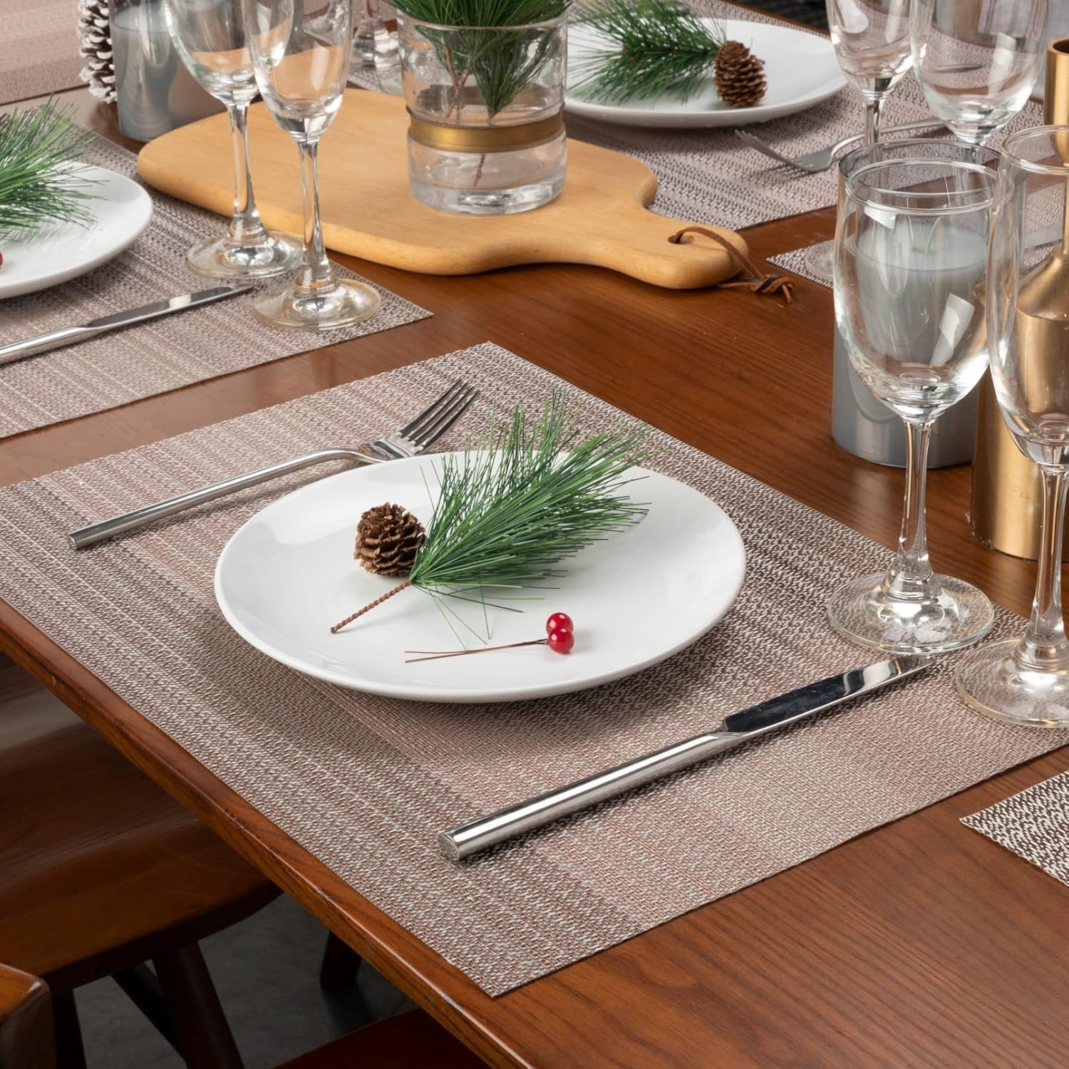 Placemats Set of 6 - Heat Resistant Non-Slip PVC, Washable Vinyl Dining Table Mats, 45x30cm, Stain Resistant & Machine Washable (Coffee Brown) | سجادة طاولة مقاومة للحرارة