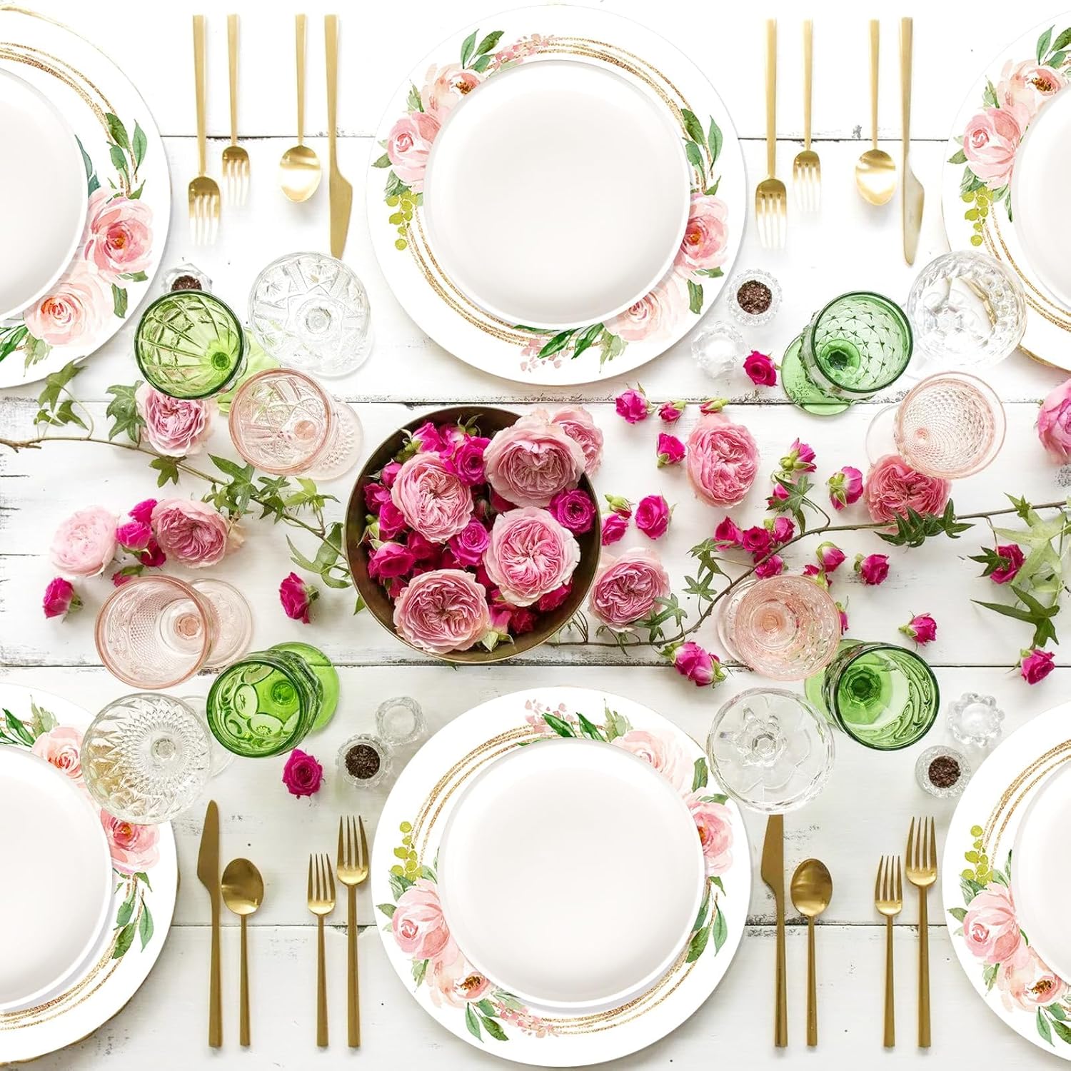 6 Pcs Pink Rose Floral Round Placemats, Washable Plastic Place Mats Spring Summer Floral Table Mats for Indoor Outdoor Kitchen Restaurant Party Wedding Anniversary Decoration(13.4 Inch)