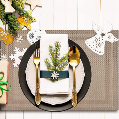 Set of 8 Placemats, Non-Slip Crossweave Woven Vinyl Insulation Placemat Washable Table Mats 45x30cm (Champagne)