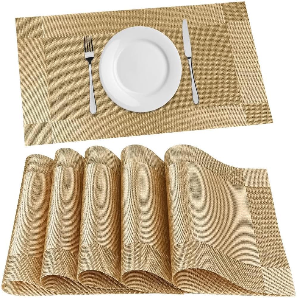 ST010460 Set of 6 Heat Resistant Table Mats, 45*30cm, Washable, Non-Slip PVC, Woven Vinyl Dinner Mats for Dining Table