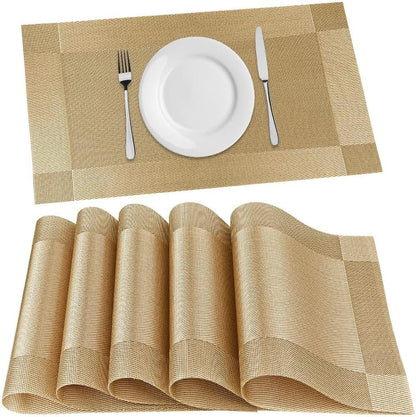 ST010460 Set of 6 Heat Resistant Table Mats, 45*30cm, Washable, Non-Slip PVC, Woven Vinyl Dinner Mats for Dining Table