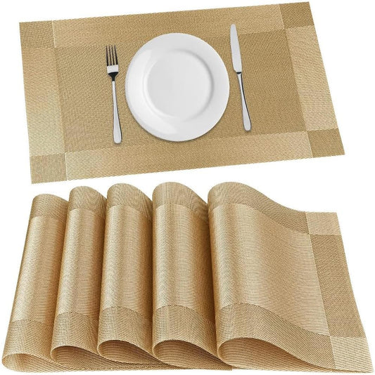 ST010460 Set of 6 Heat Resistant Table Mats, 45*30cm, Washable, Non-Slip PVC, Woven Vinyl Dinner Mats for Dining Table