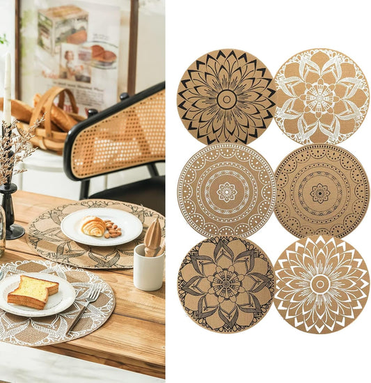 Set of 6 Round Plate Mat for Coffee Table Decor,Dining Table Mat Vintage Washable table Mat