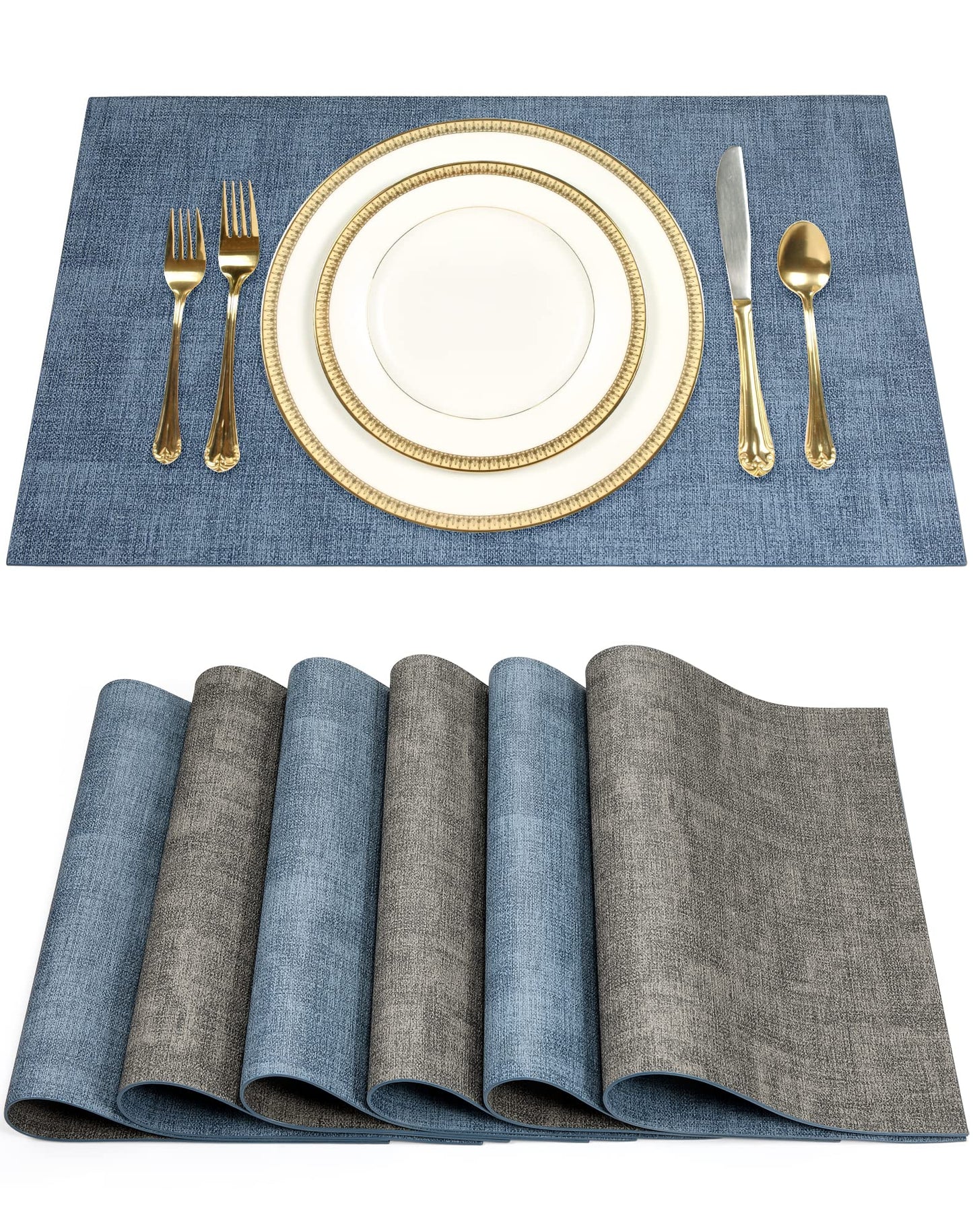 SUEH DESIGN Leather Placemats Set of 6 Reversible Table Mats Heat Resistant Waterproof Place Mats for Dining Table Kitchen Parties