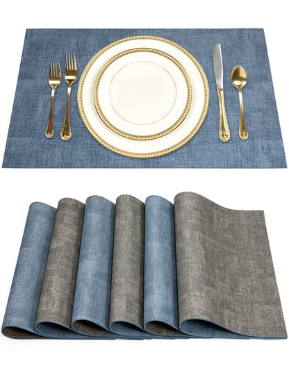 SUEH DESIGN Leather Placemats Set of 6 Reversible Table Mats Heat Resistant Waterproof Place Mats for Dining Table Kitchen Parties