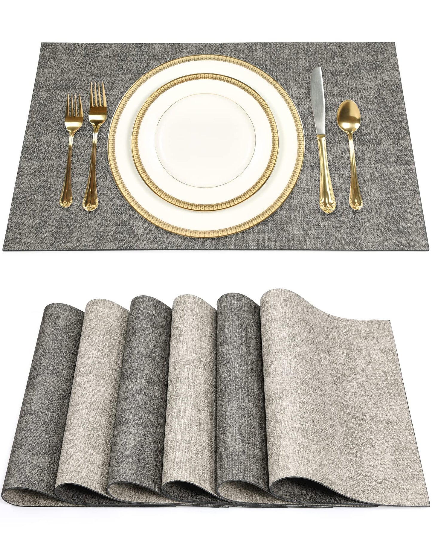 SUEH DESIGN Leather Placemats Set of 6 Reversible Table Mats Heat Resistant Waterproof Place Mats for Dining Table Kitchen Parties