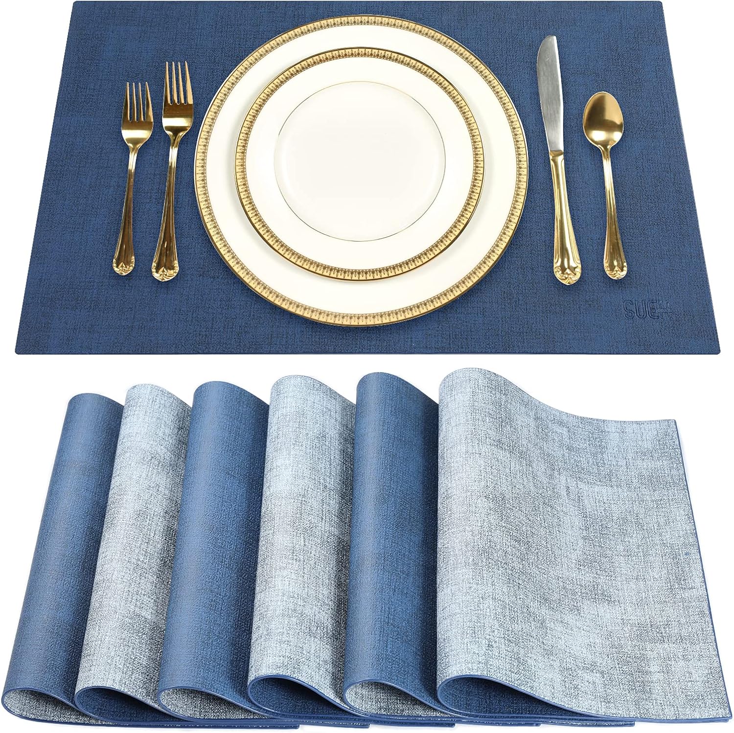 SUEH DESIGN Leather Placemats Set of 6 Reversible Table Mats Heat Resistant Waterproof Place Mats for Dining Table Kitchen Parties