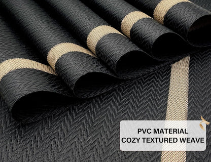Black Placemats Set of 6 - Washable Easy Clean Vinyl Placemats - Heat Resistant PVC Place Mats - Table Mats for Dining Table (Black Gold Arrow Pattern)
